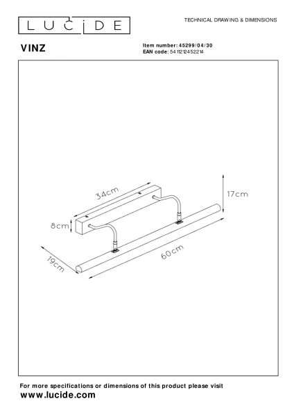 Lucide VINZ - Schilderijverlichting - 4xG9 - Zwart - technisch